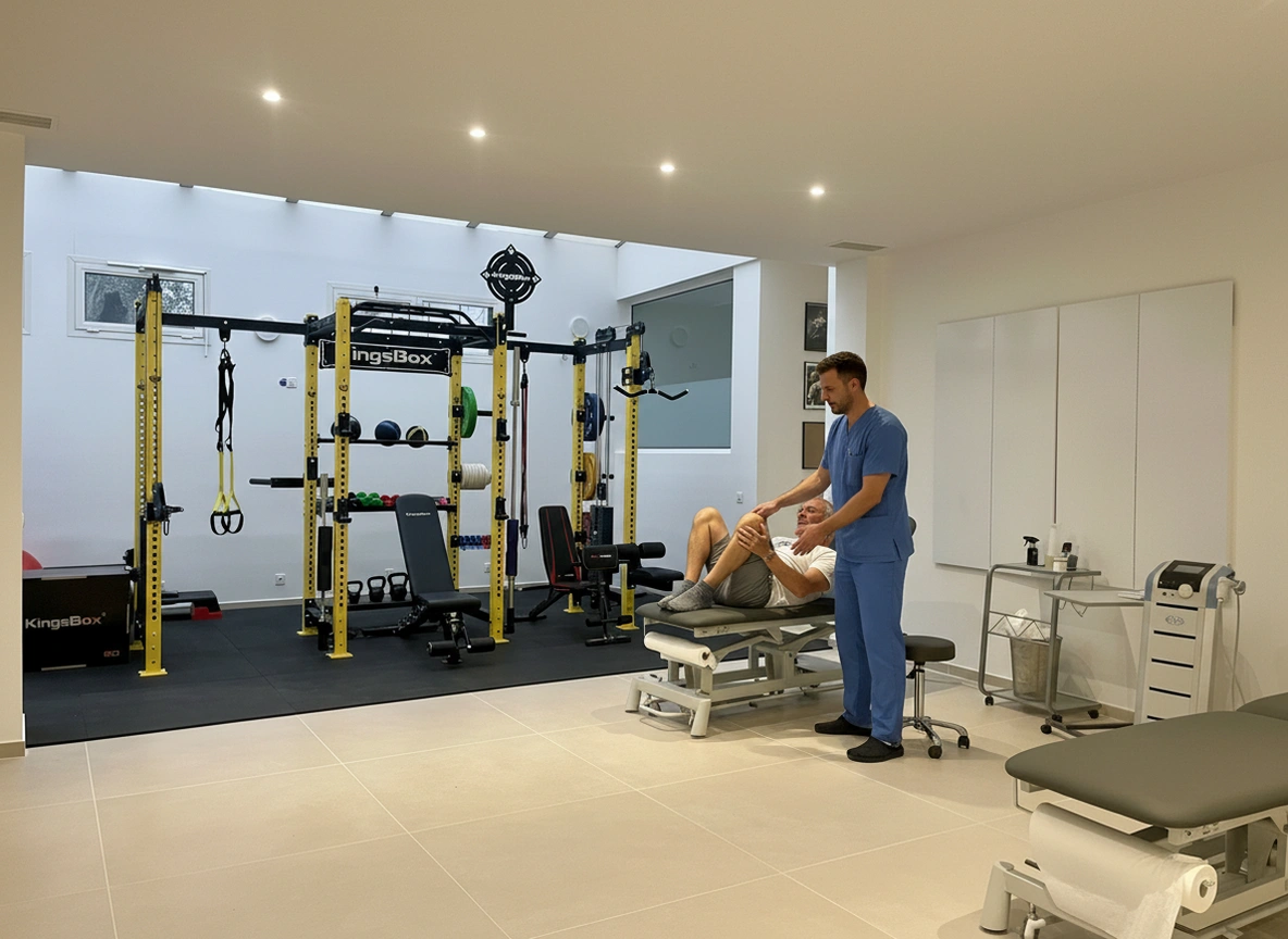 Kinésithérapeute aidant un patient avec des exercices pour le dos au cabinet PhysioZone Marseille